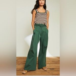 Veronica Beard Maliyah trouser in emerald green, wide leg trouser, never worn